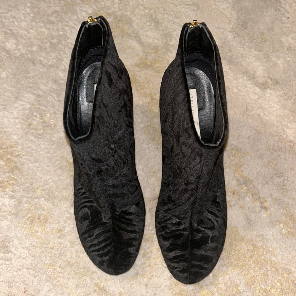 Stella McCartney velvet black zebra print boots